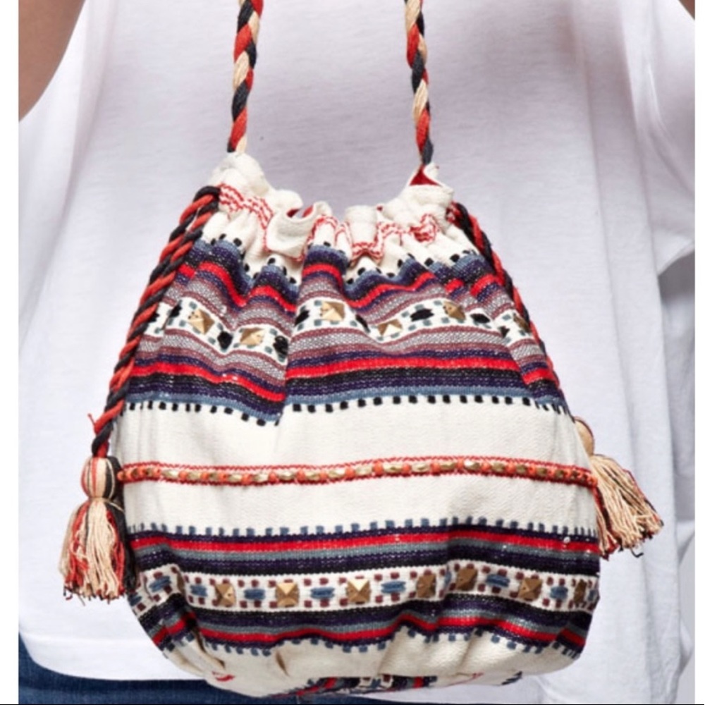 NEW• Red/Blue Multi Boho Bucket Bag